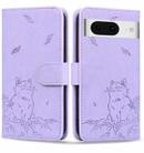 For Google Pixel 8 Cute Cat Embossed Leather Phone Case(Purple) - 1