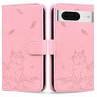 For Google Pixel 8 Cute Cat Embossed Leather Phone Case(Pink) - 1