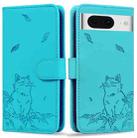 For Google Pixel 8 Cute Cat Embossed Leather Phone Case(Lake Blue) - 1