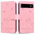 For Google Pixel 7a Cute Cat Embossed Leather Phone Case(Pink) - 1