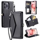 For iPhone 16 Pro Max Wallet Multi-card Slot Leather Phone Case with Lanyard(Black) - 1