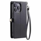 For iPhone 16 Pro Max Wallet Multi-card Slot Leather Phone Case with Lanyard(Black) - 3