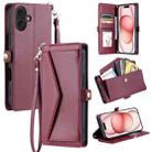 For iPhone 16 Plus Wallet Multi-card Slot Leather Phone Case with Lanyard(Wine Red) - 1