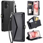 For iPhone 16 Plus Wallet Multi-card Slot Leather Phone Case with Lanyard(Black) - 1