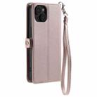 For iPhone 14 Wallet Multi-card Slot Leather Phone Case with Lanyard(Rose Gold) - 3