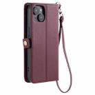 For iPhone 14 Wallet Multi-card Slot Leather Phone Case with Lanyard(Wine Red) - 3