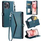 For iPhone 13 Pro Max Wallet Multi-card Slot Leather Phone Case with Lanyard(Green) - 1