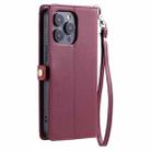 For iPhone 16 Pro Wallet Multi-card Slot Leather Phone Case with Lanyard(Wine Red) - 3