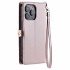 For iPhone 14 Pro Wallet Multi-card Slot Leather Phone Case with Lanyard(Rose Gold) - 3