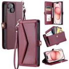For iPhone 13 mini Wallet Multi-card Slot Leather Phone Case with Lanyard(Wine Red) - 1