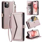 For iPhone 12 Pro Max Wallet Multi-card Slot Leather Phone Case with Lanyard(Rose Gold) - 1