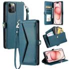 For iPhone 12 Pro Max Wallet Multi-card Slot Leather Phone Case with Lanyard(Green) - 1