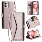 For iPhone 11 Wallet Multi-card Slot Leather Phone Case with Lanyard(Rose Gold) - 1
