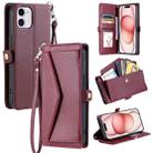 For iPhone 11 Wallet Multi-card Slot Leather Phone Case with Lanyard(Wine Red) - 1