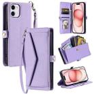 For iPhone 11 Wallet Multi-card Slot Leather Phone Case with Lanyard(Purple) - 1