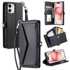 For iPhone 11 Wallet Multi-card Slot Leather Phone Case with Lanyard(Black) - 1