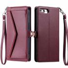 For iPhone 8 Plus / 7 Plus Wallet Multi-card Slot Leather Phone Case with Lanyard(Wine Red) - 1