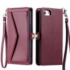 For iPhone SE 2022 / SE 2020 / 7 / 8 Wallet Multi-card Slot Leather Phone Case with Lanyard(Wine Red) - 1