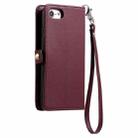 For iPhone SE 2022 / SE 2020 / 7 / 8 Wallet Multi-card Slot Leather Phone Case with Lanyard(Wine Red) - 3