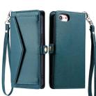 For iPhone SE 2022 / SE 2020 / 7 / 8 Wallet Multi-card Slot Leather Phone Case with Lanyard(Green) - 1