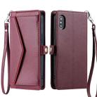 For iPhone XS Max Wallet Multi-card Slot Leather Phone Case with Lanyard(Wine Red) - 1