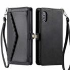 For iPhone XS / X Wallet Multi-card Slot Leather Phone Case with Lanyard(Black) - 1