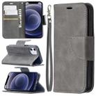 For iPhone 12 mini Retro Lambskin Texture Pure Color Horizontal Flip PU Leather Case, with Holder & Card Slots & Wallet & Lanyard(Grey) - 1