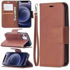 For iPhone 12 mini Retro Lambskin Texture Pure Color Horizontal Flip PU Leather Case, with Holder & Card Slots & Wallet & Lanyard(Brown) - 1