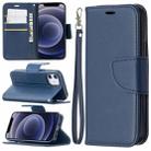 For iPhone 12 mini Retro Lambskin Texture Pure Color Horizontal Flip PU Leather Case, with Holder & Card Slots & Wallet & Lanyard(Blue) - 1