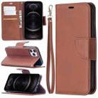 For iPhone 12 / 12 Pro Retro Lambskin Texture Pure Color Horizontal Flip PU Leather Case, with Holder & Card Slots & Wallet & Lanyard(Brown) - 1