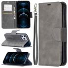 For iPhone 12 Pro Max Retro Lambskin Texture Pure Color Horizontal Flip PU Leather Case, with Holder & Card Slots & Wallet & Lanyard(Grey) - 1