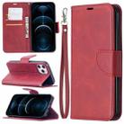 For iPhone 12 Pro Max Retro Lambskin Texture Pure Color Horizontal Flip PU Leather Case, with Holder & Card Slots & Wallet & Lanyard(Red) - 1