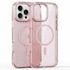 For iPhone 16 Pro Max Glitter Powder Lens Holder MagSafe Magnetic Phone Case(Transparent Pink) - 1