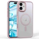 For iPhone 16 Frosted Lens Holder MagSafe Magnetic Phone Case(Pink) - 1