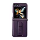 For Samsung Galaxy Z Flip5 5G Carbon Fiber Foldable Leather Phone Case with Stand(Purple) - 1