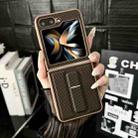 For Samsung Galaxy Z Flip5 5G Carbon Fiber Foldable Leather Phone Case with Stand(Brown) - 2