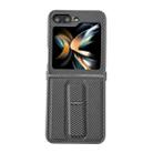 For Samsung Galaxy Z Flip4 5G Carbon Fiber Foldable Leather Phone Case with Stand(Grey) - 1