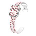 For Apple Watch SE 2023 44mm English Letters Style Butterfly Buckle Silicone Watch Band(White Red) - 1