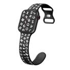 For Apple Watch SE 2023 44mm English Letters Style Butterfly Buckle Silicone Watch Band(Black White) - 1