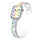 For Apple Watch SE 2023 40mm English Letters Style Butterfly Buckle Silicone Watch Band(White Colorful) - 1