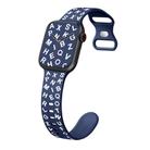 For Apple Watch Series 9 41mm English Letters Style Butterfly Buckle Silicone Watch Band(Midnight Blue White) - 1