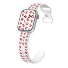 For Apple Watch Series 8 41mm English Letters Style Butterfly Buckle Silicone Watch Band(White Red) - 1