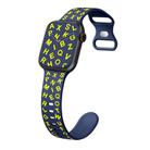 For Apple Watch Series 8 41mm English Letters Style Butterfly Buckle Silicone Watch Band(Midnight Blue Yellow) - 1