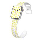 For Apple Watch Series 8 45mm English Letters Style Butterfly Buckle Silicone Watch Band(White Yellow) - 1