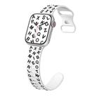 For Apple Watch SE 2022 44mm English Letters Style Butterfly Buckle Silicone Watch Band(White Black) - 1