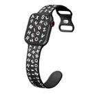 For Apple Watch SE 2022 44mm English Letters Style Butterfly Buckle Silicone Watch Band(Black White) - 1
