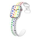 For Apple Watch Series 6 40mm English Letters Style Butterfly Buckle Silicone Watch Band(White Colorful) - 1