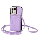 For Motorola Moto X50 Ultra Rhombic Texture Card Bag RFID Phone Case with Long Lanyard(Light Purple) - 1