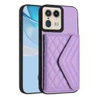 For Motorola Moto X50 Ultra Rhombic Texture Card Bag RFID Phone Case with Long Lanyard(Light Purple) - 3