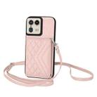 For Motorola Moto X50 Ultra Rhombic Texture Card Bag RFID Phone Case with Long Lanyard(Rose Gold) - 1